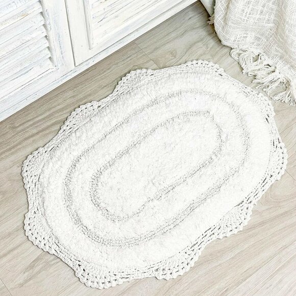 Other - Brand New White Crochet Bath Rug, 100% Cotton, Oval Shaped